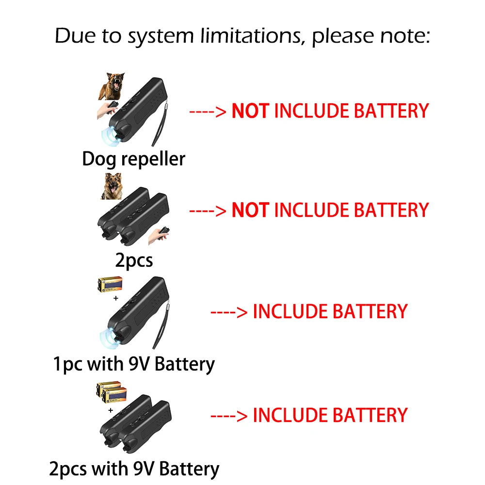 3-in-1 Portable Ultrasonic Dog Repeller & Anti-Barking Training Device with LED