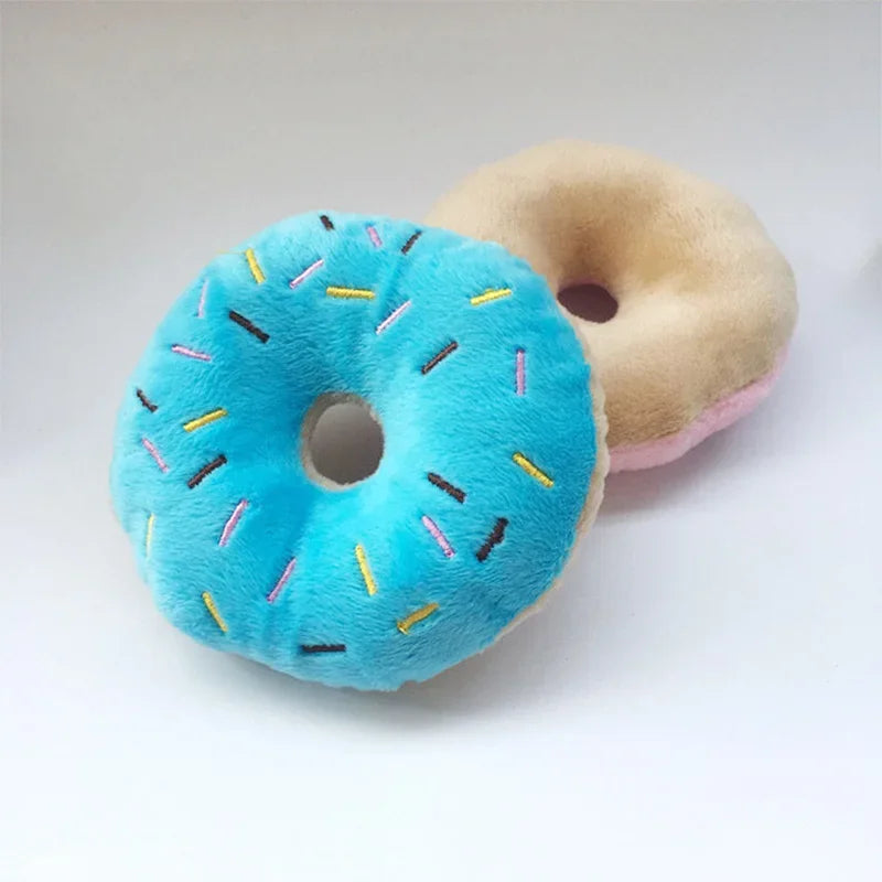 Soft Plush Donut Dog Toy – Chewable Squeaker Toy for Small & Medium Dogs