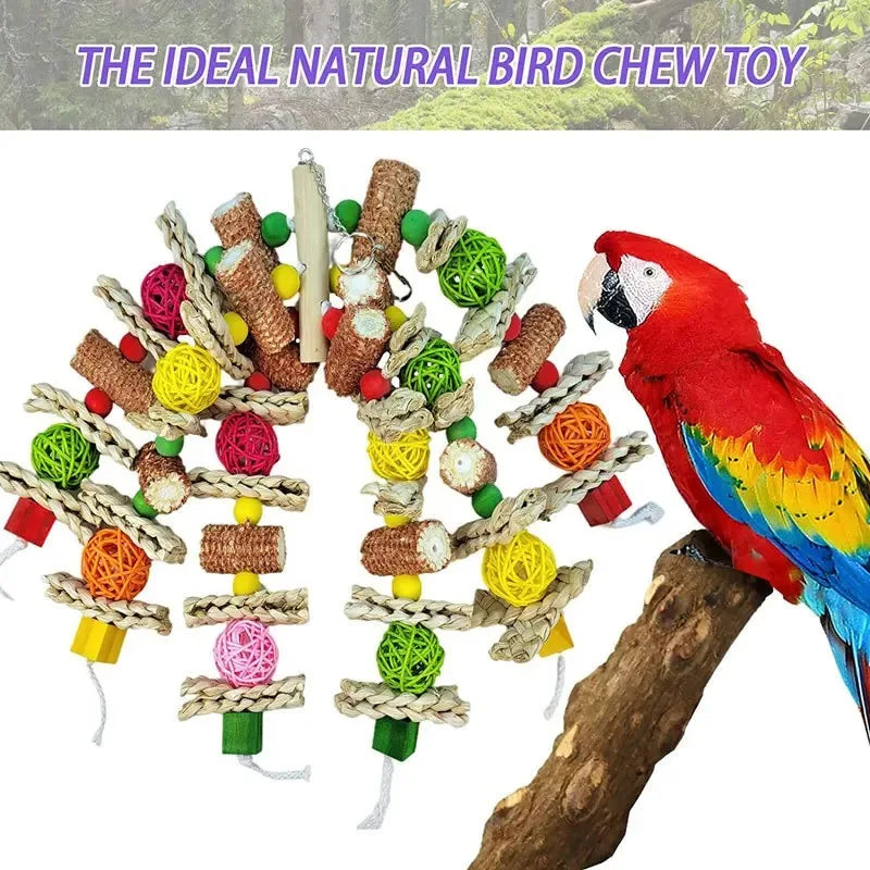 Wooden Bird Swing Toy with Beads & Perch for Parrots and Budgies