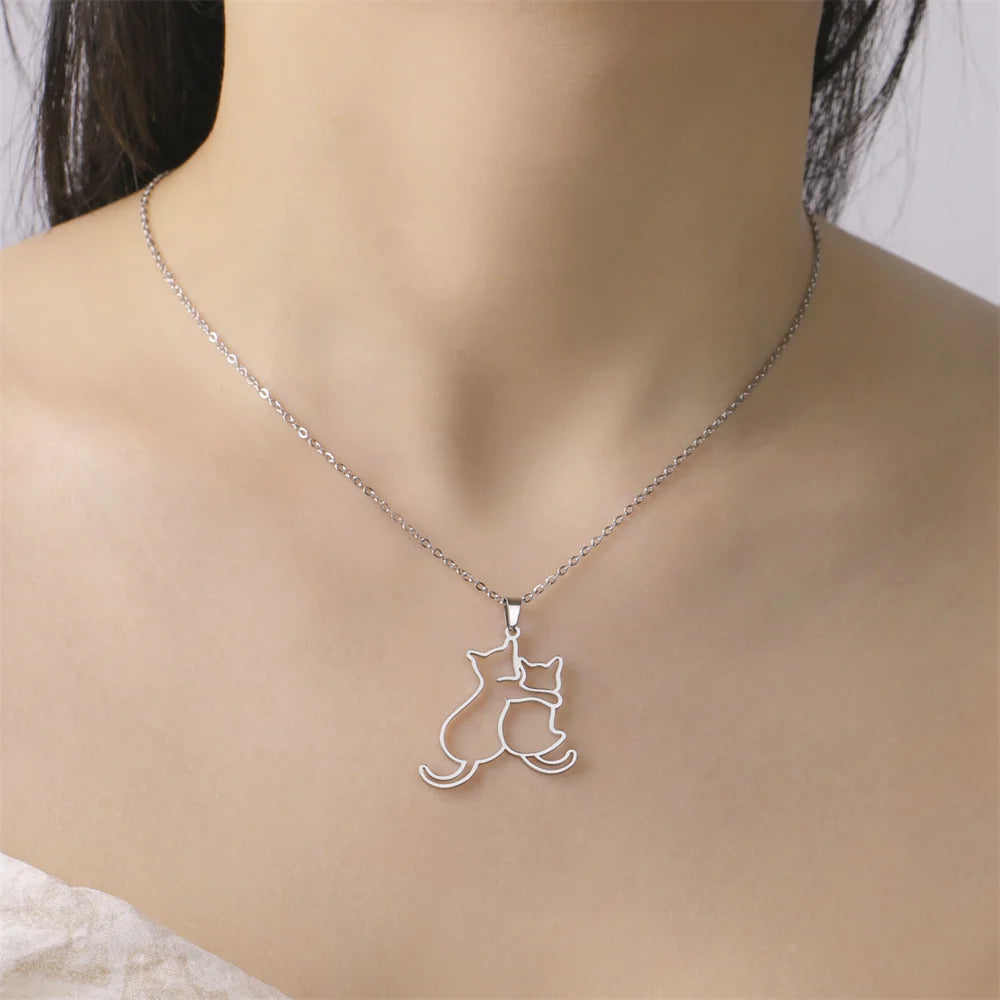 Hugging Puppy & Kitten Pendant Necklace for Pet Lovers