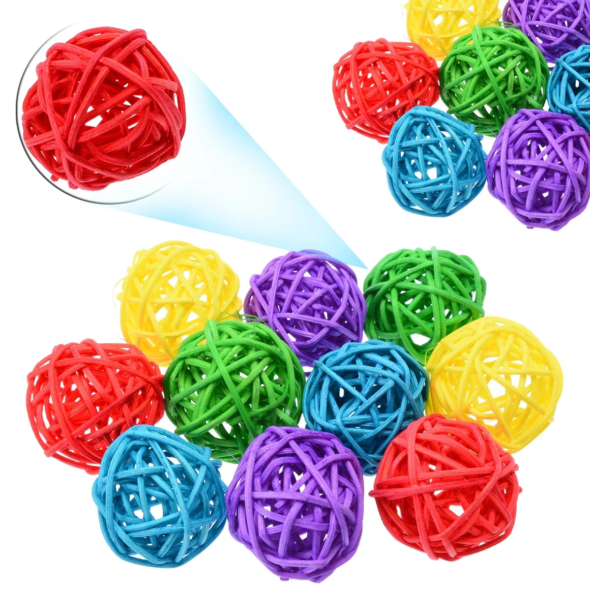 10pcs Colorful Sepak Takraw Parrot Chew Balls — Foot & Beak Toys for Birds