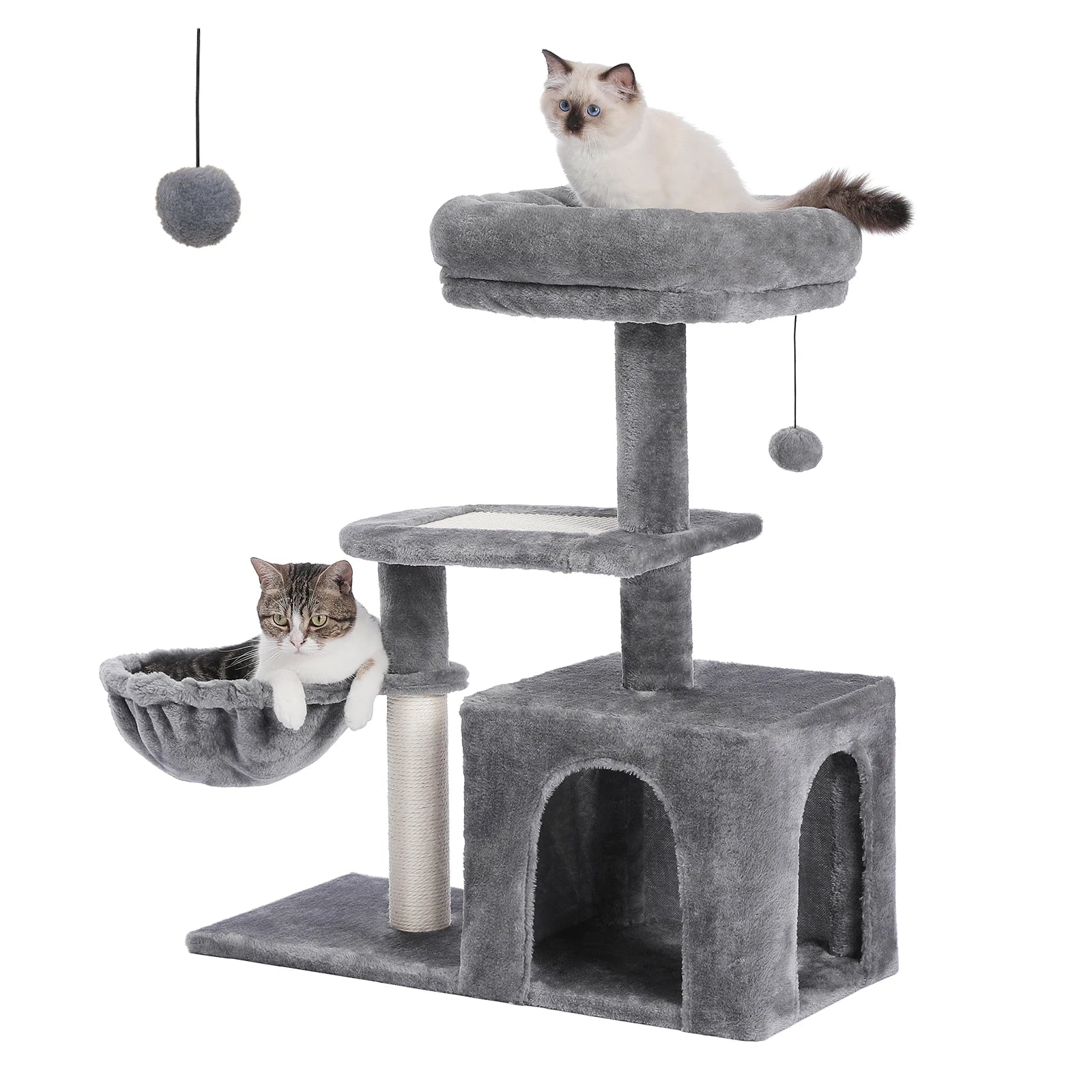 Cat Tree Tower with Scratching Posts, Hammock & Removable Top Perch