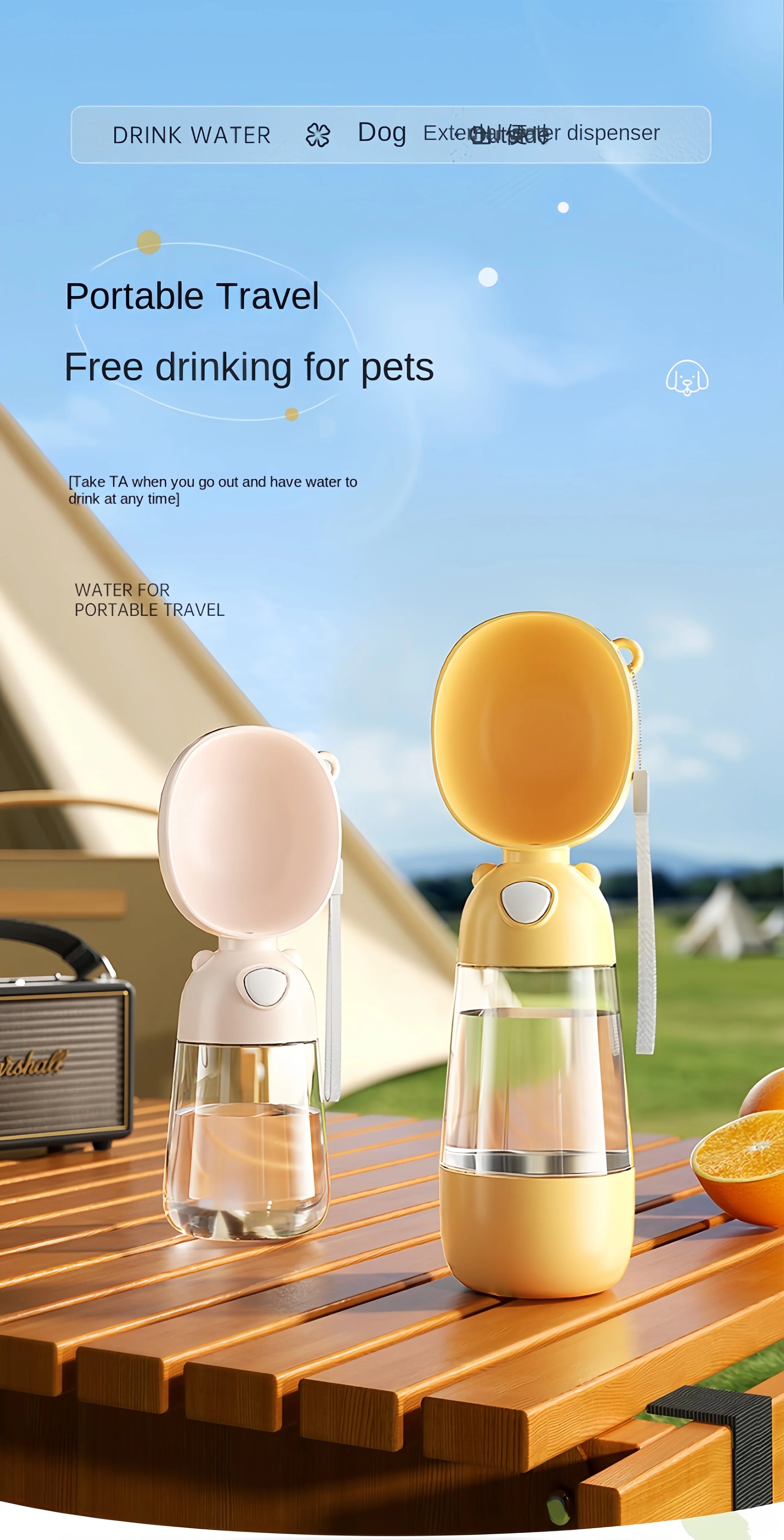 Portable Dog Water Bottle with Food Dispenser