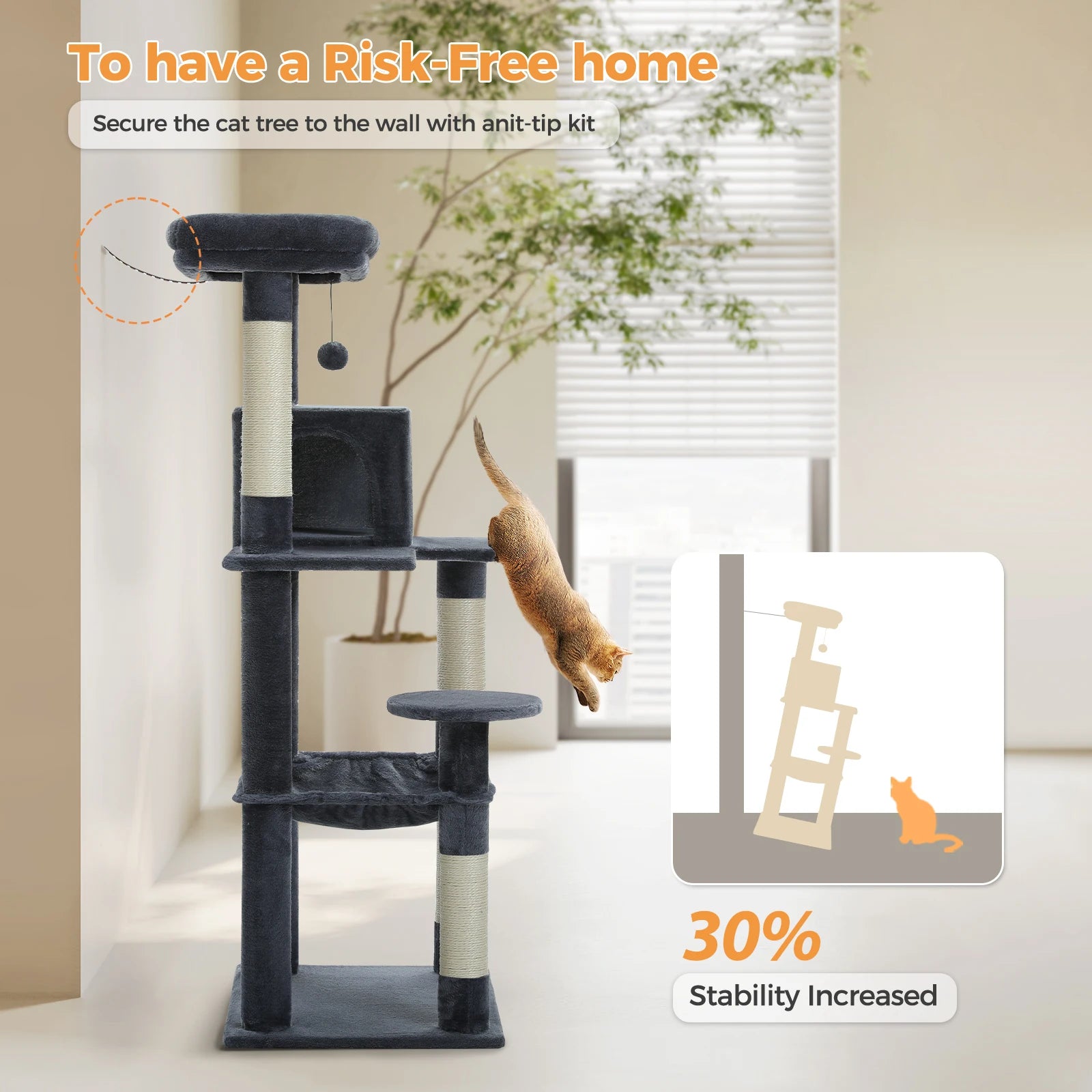 5-Level Cat Tree Tower for Large Cats with Hammock, Condo & Scratching Posts