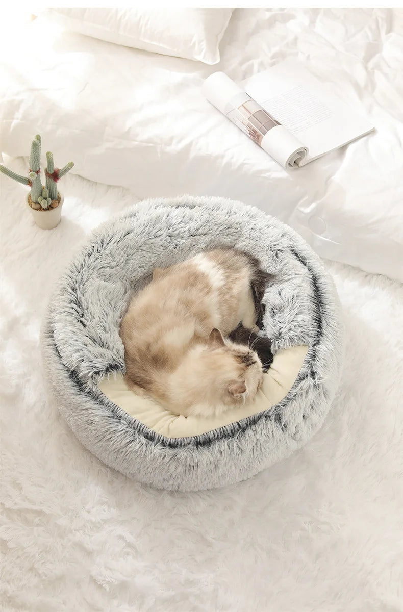 Soft Plush Semi-Enclosed Pet Bed