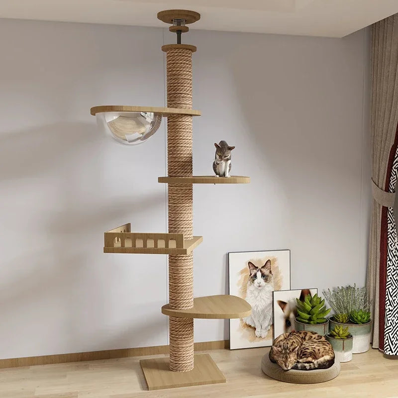 Solid Wooden Multilayer Cat Tree Tower & Climbing Frame