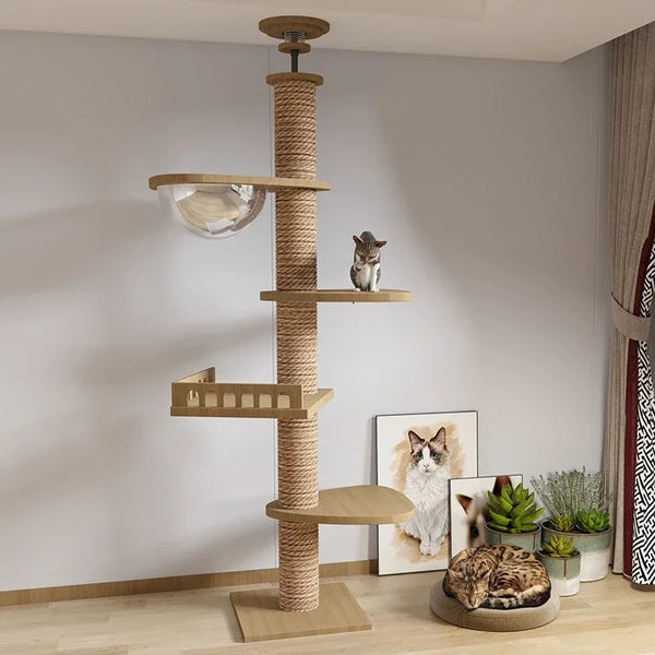 Solid Wooden Multilayer Cat Tree Tower & Climbing Frame