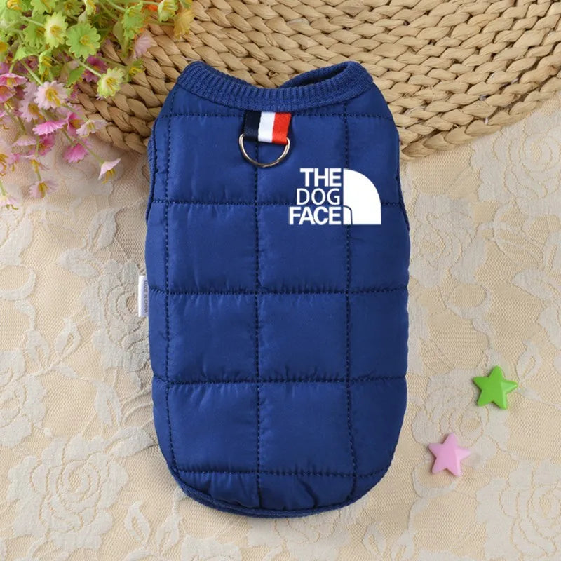 Designer Winter Dog Coat – Trendy Warm Pet Jacket with 3D Logo