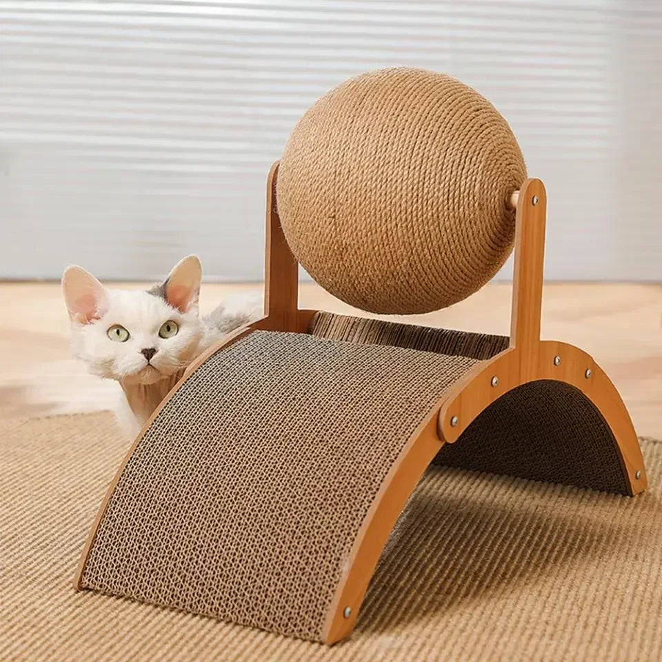 Wooden Cat Scratcher with Sisal Ball & Board
