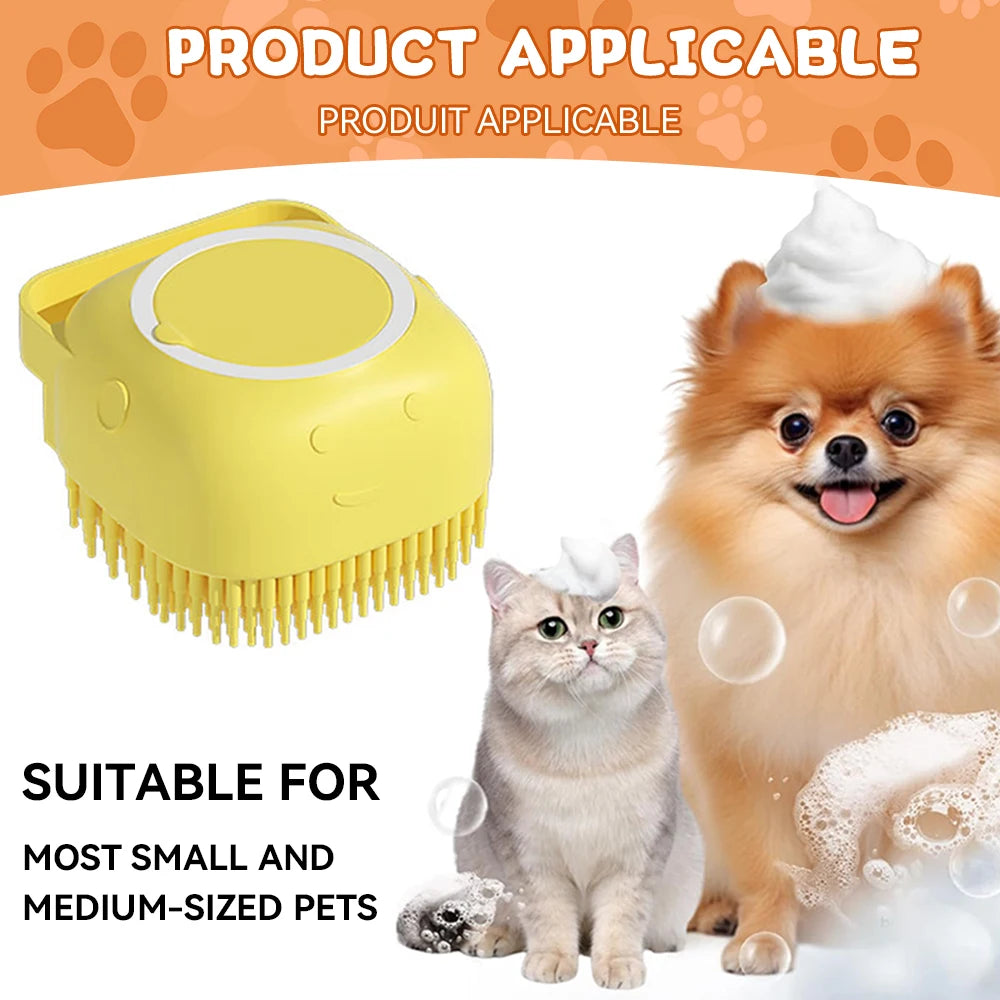 Dog & Cat Bath Brush — Silicone Grooming Tool with Shampoo Dispenser