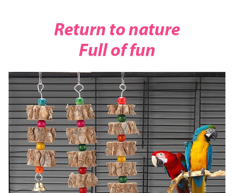 Natural Wooden Parrot Chew Toy — Bird Cage Chewing & Destruction Toy