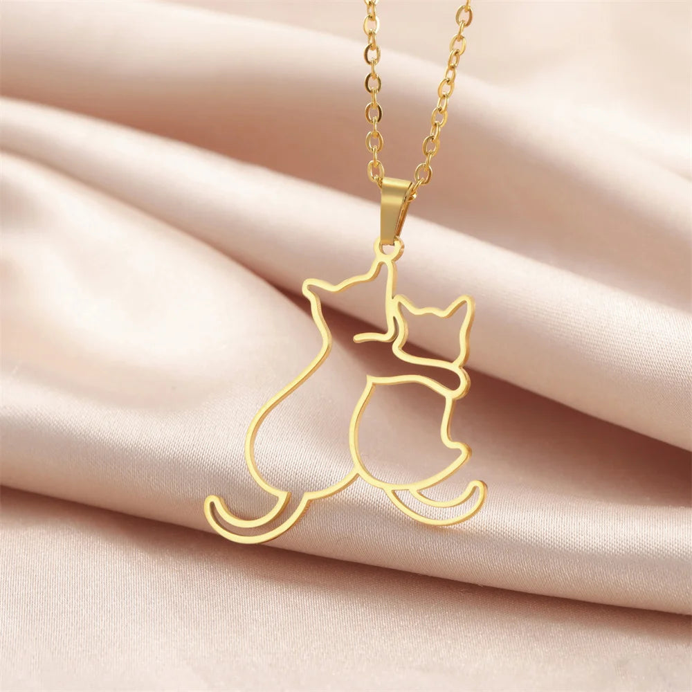 Hugging Puppy & Kitten Pendant Necklace for Pet Lovers