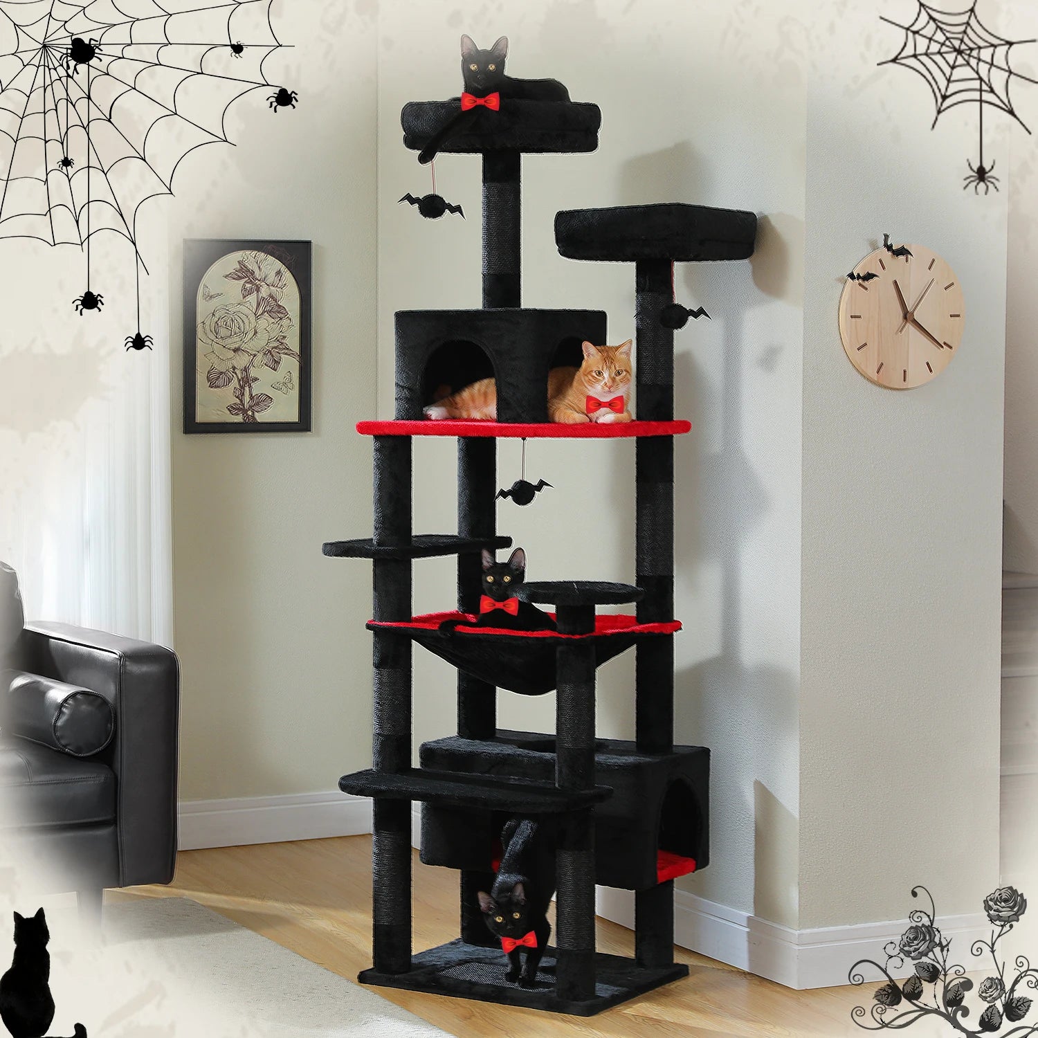 184cm Large Cat Tree Tower with Hammock, Scratching Posts & Condos