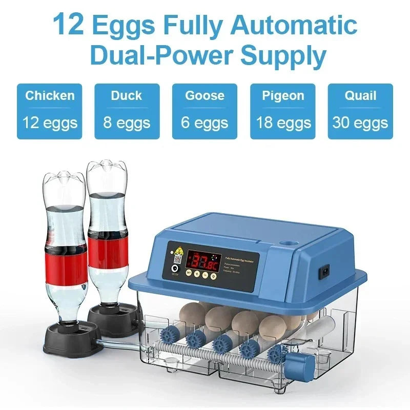12/15/24 Egg Automatic Poultry Incubator with Waterbed & Temperature Control