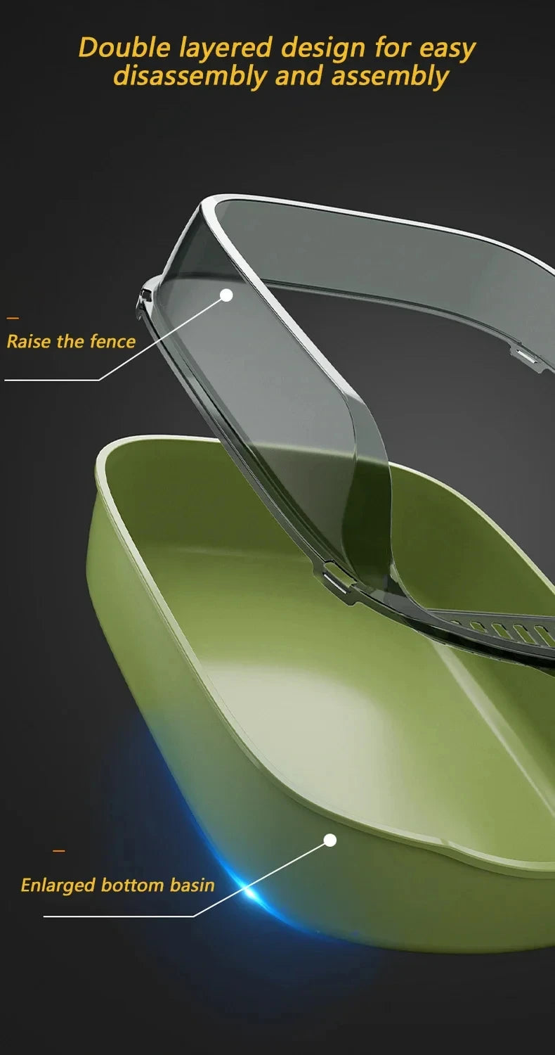 Semi-Enclosed High-Sided Cat Litter Box with Splash Guard