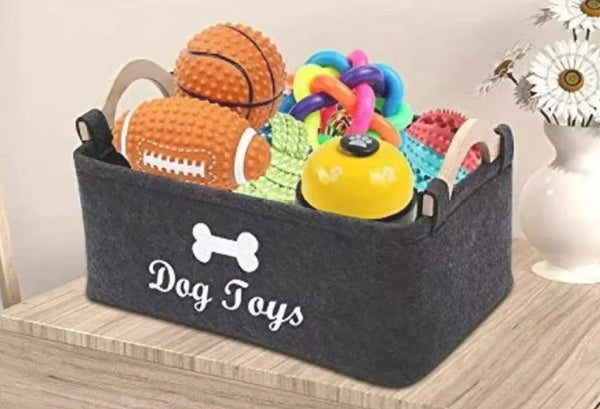 Felt Pet Toy Storage Box, Dog Toy Basket for Organizing Pet Supplies