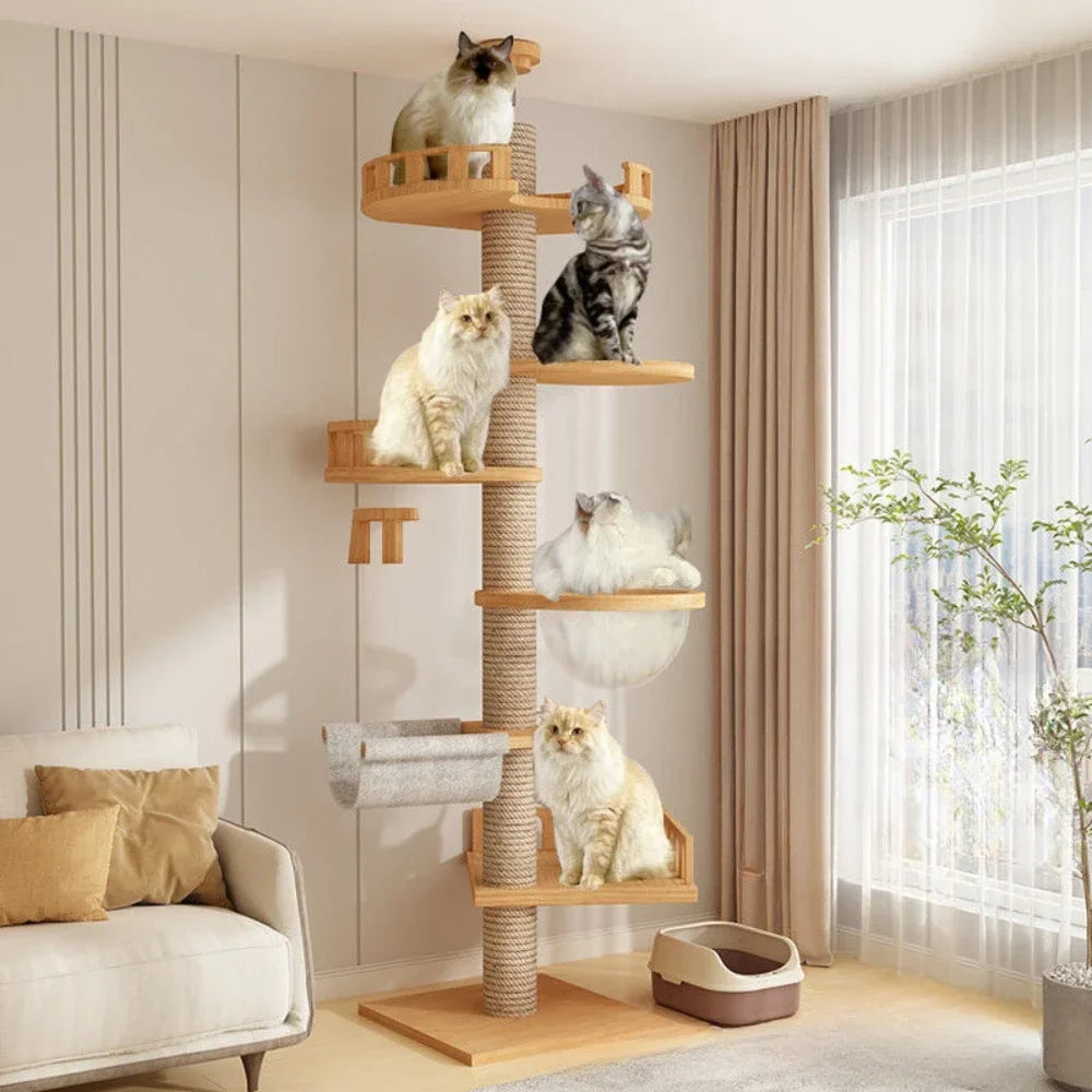 Solid Wooden Multilayer Cat Tree Tower & Climbing Frame