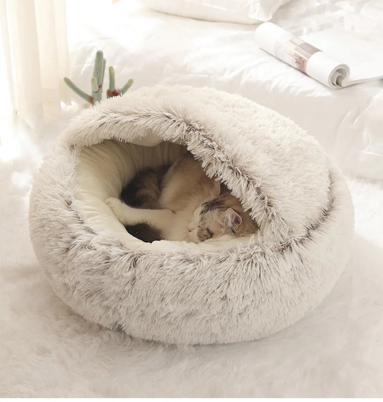 Soft Plush Semi-Enclosed Pet Bed