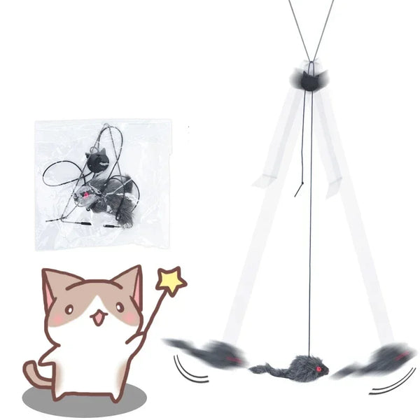 Retractable Hanging Cat Toy with Simulated Mouse, Interactive Door Teaser