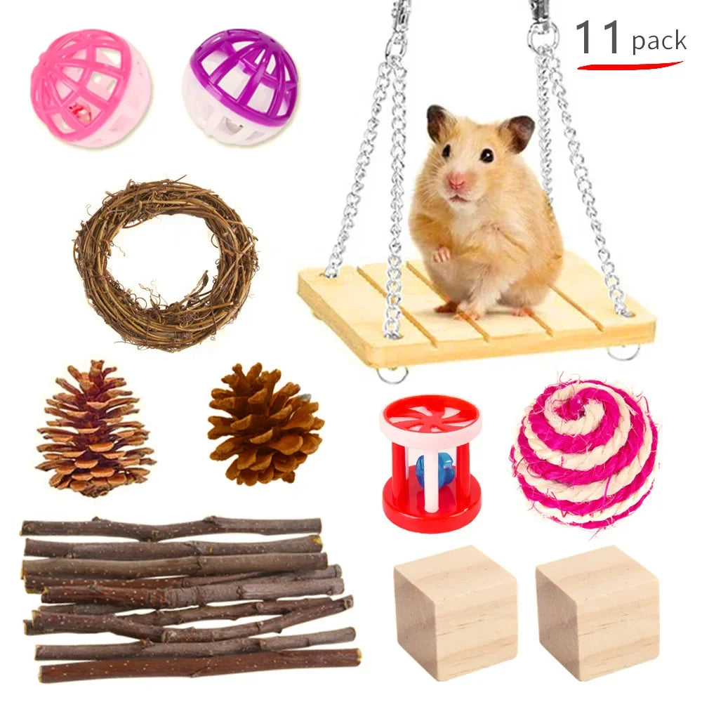 Wooden Toy Set for Hamsters, Rabbits, Guinea Pigs, and Small Pets