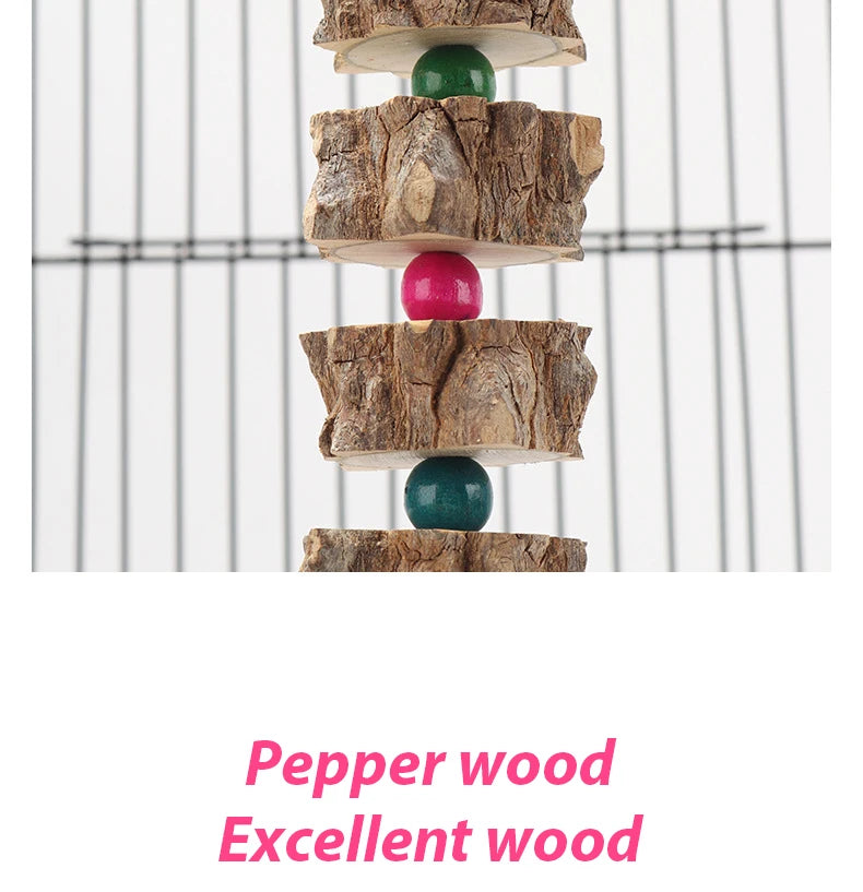 Natural Wooden Parrot Chew Toy — Bird Cage Chewing & Destruction Toy