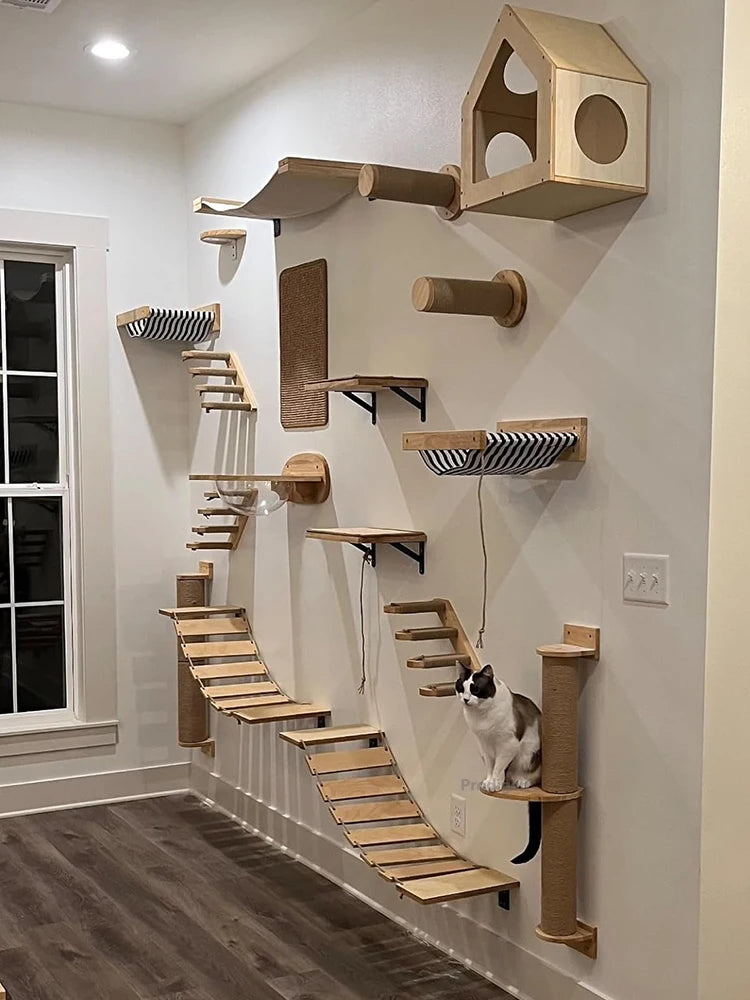 Wall-Mounted Cat Climbing Shelves with Scratching Post & Steps