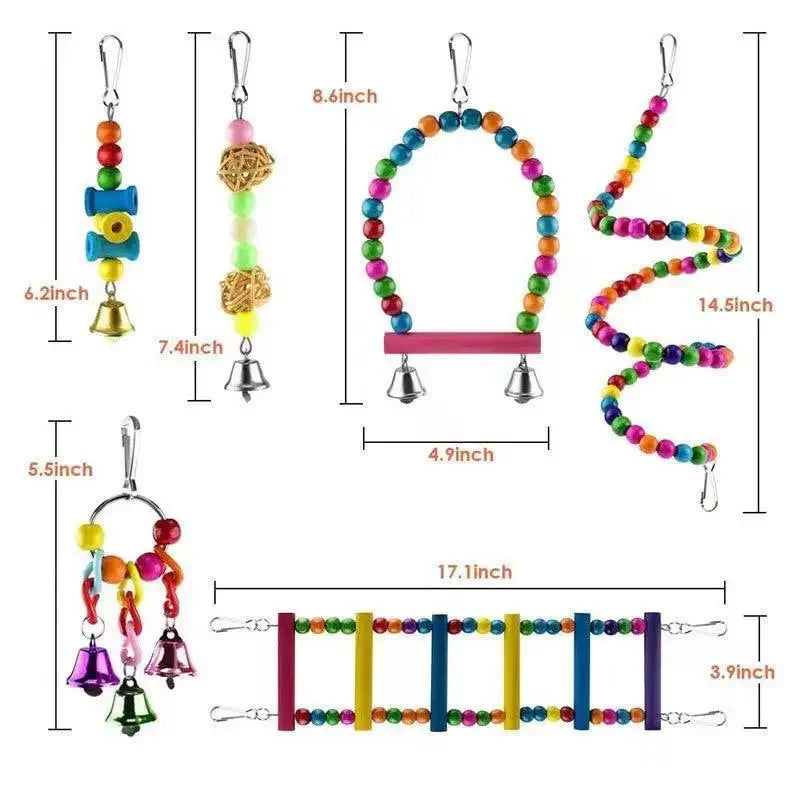 Combination Bird Toy Set — Swing, Chewing, Ladder & Bell Toys for Small Parrots