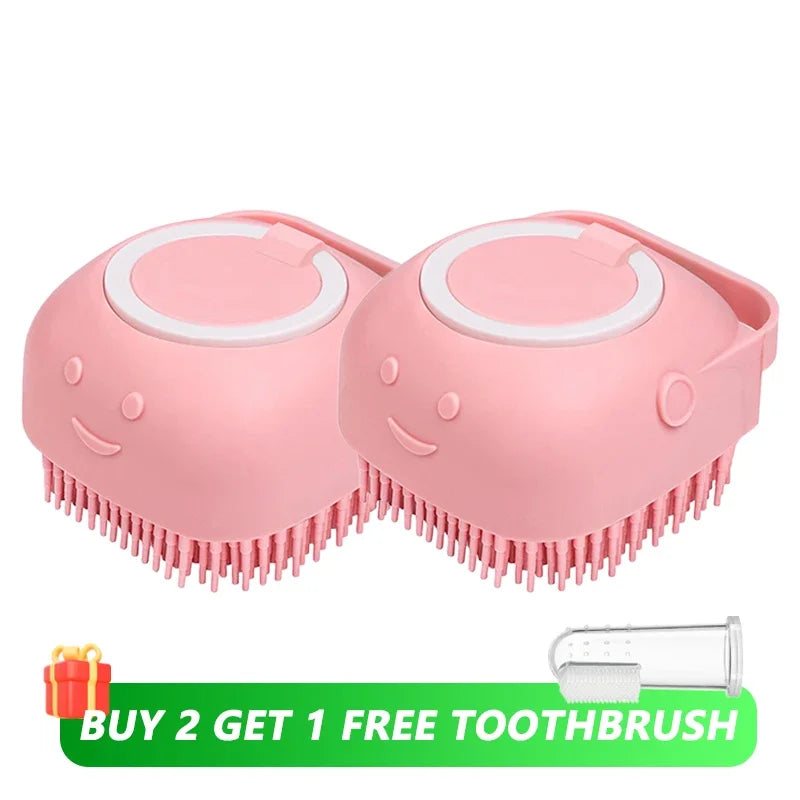 Dog & Cat Bath Brush — Silicone Grooming Tool with Shampoo Dispenser