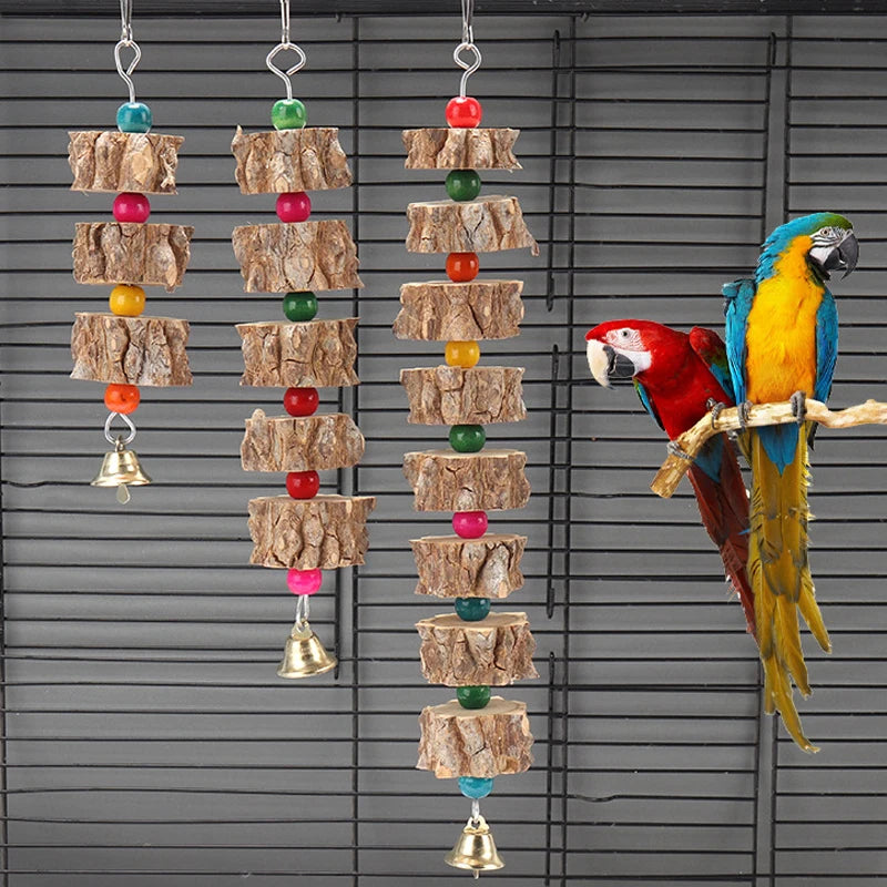 Natural Wooden Parrot Chew Toy — Bird Cage Chewing & Destruction Toy