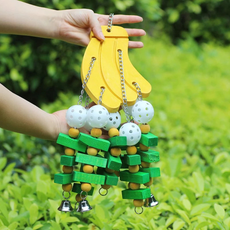 Parrot Chew Toy with Wooden Blocks for Large Birds
