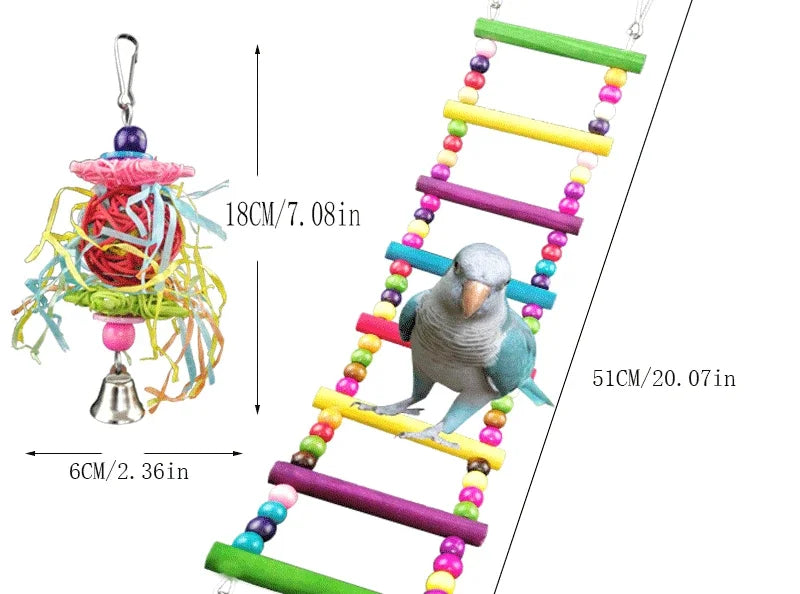 Combination Bird Toy Set — Swing, Chewing, Ladder & Bell Toys for Small Parrots