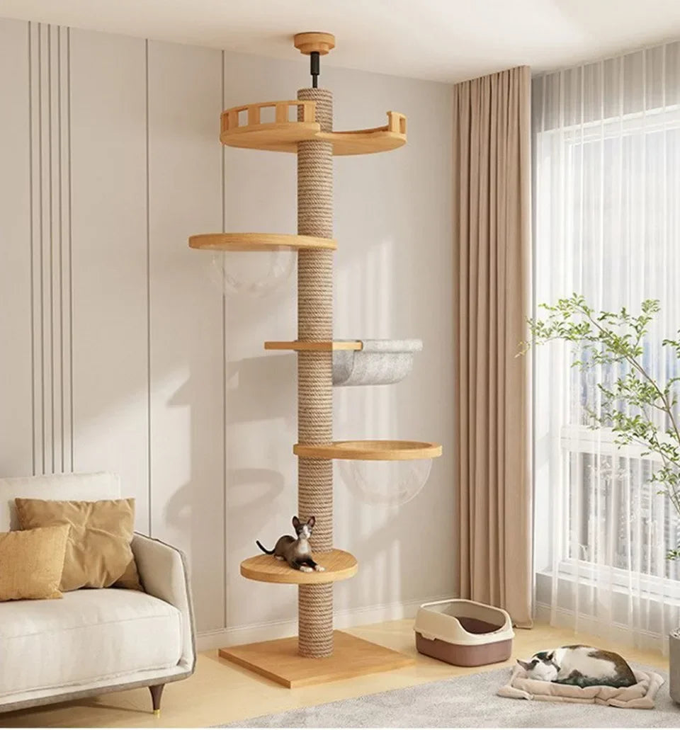 Solid Wooden Multilayer Cat Tree Tower & Climbing Frame
