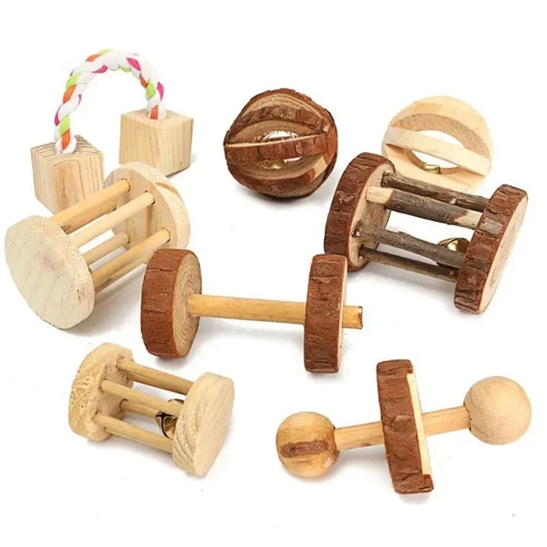 Natural Wooden Rabbit Roller & Chew Toys for Small Pets