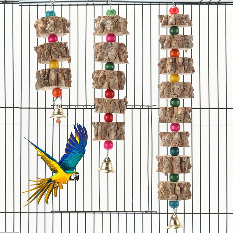 Natural Wooden Parrot Chew Toy — Bird Cage Chewing & Destruction Toy