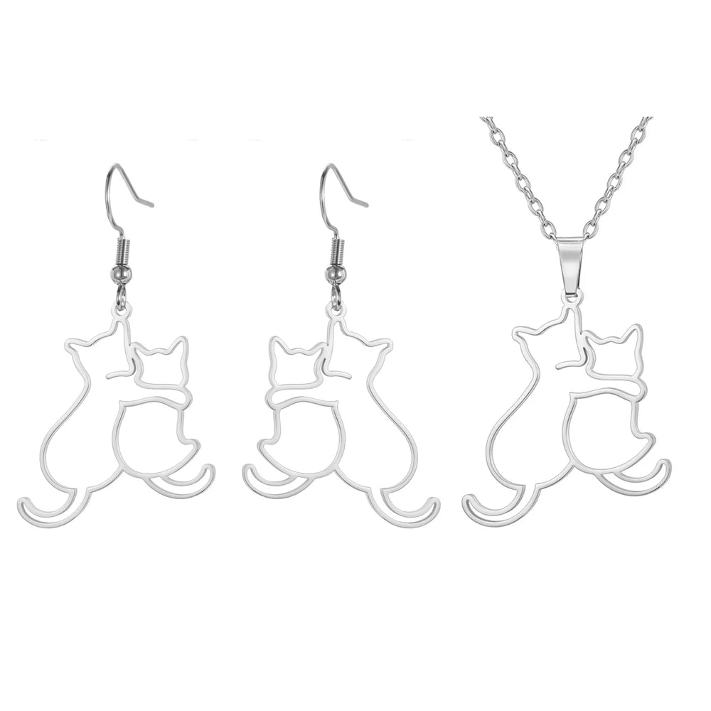 Hugging Puppy & Kitten Pendant Necklace for Pet Lovers