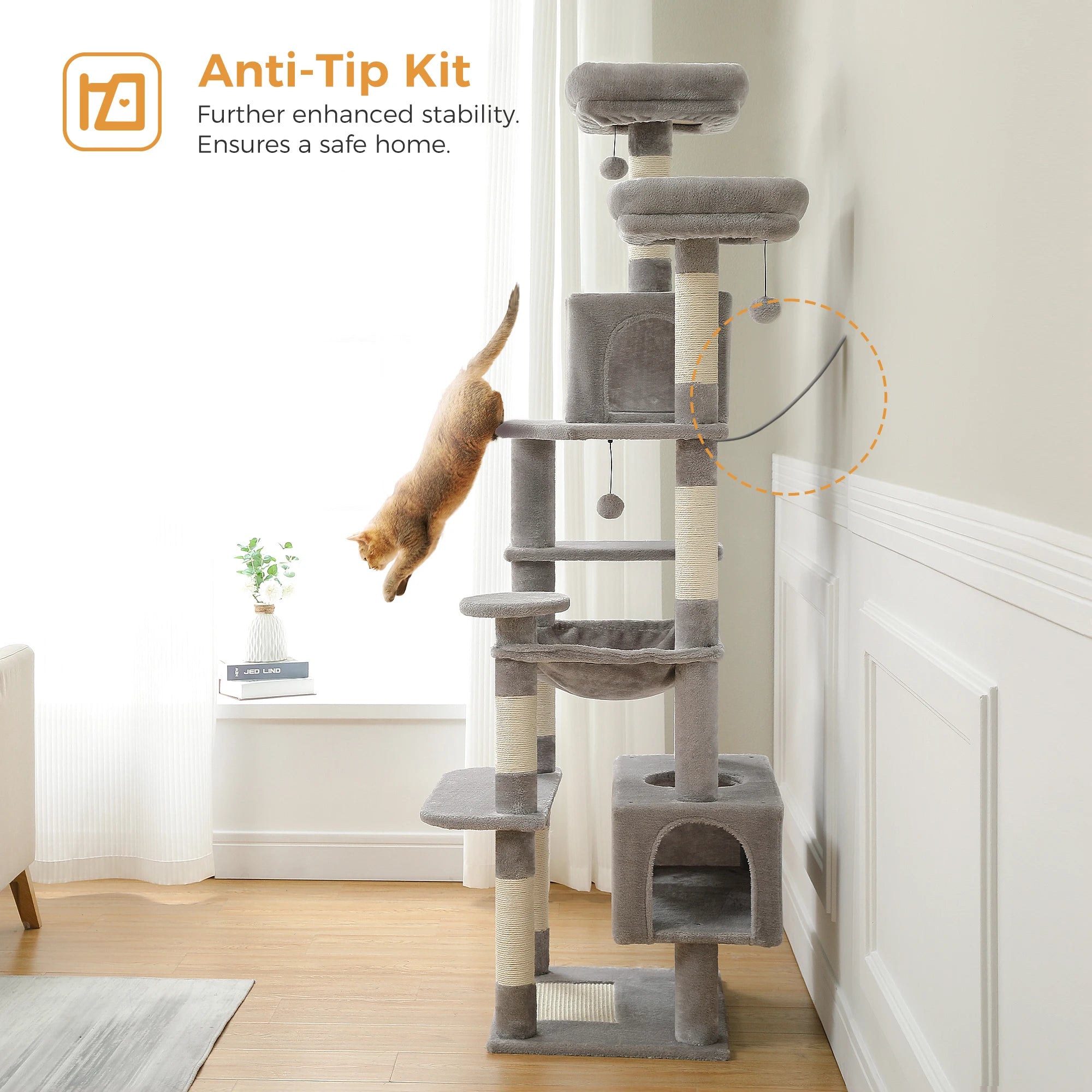 184cm Large Cat Tree Tower with Hammock, Scratching Posts & Condos