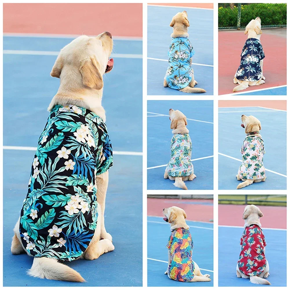 Hawaiian Style Summer T-Shirt for Medium & Large Dogs, XL–5XL Printed Pet Shirt