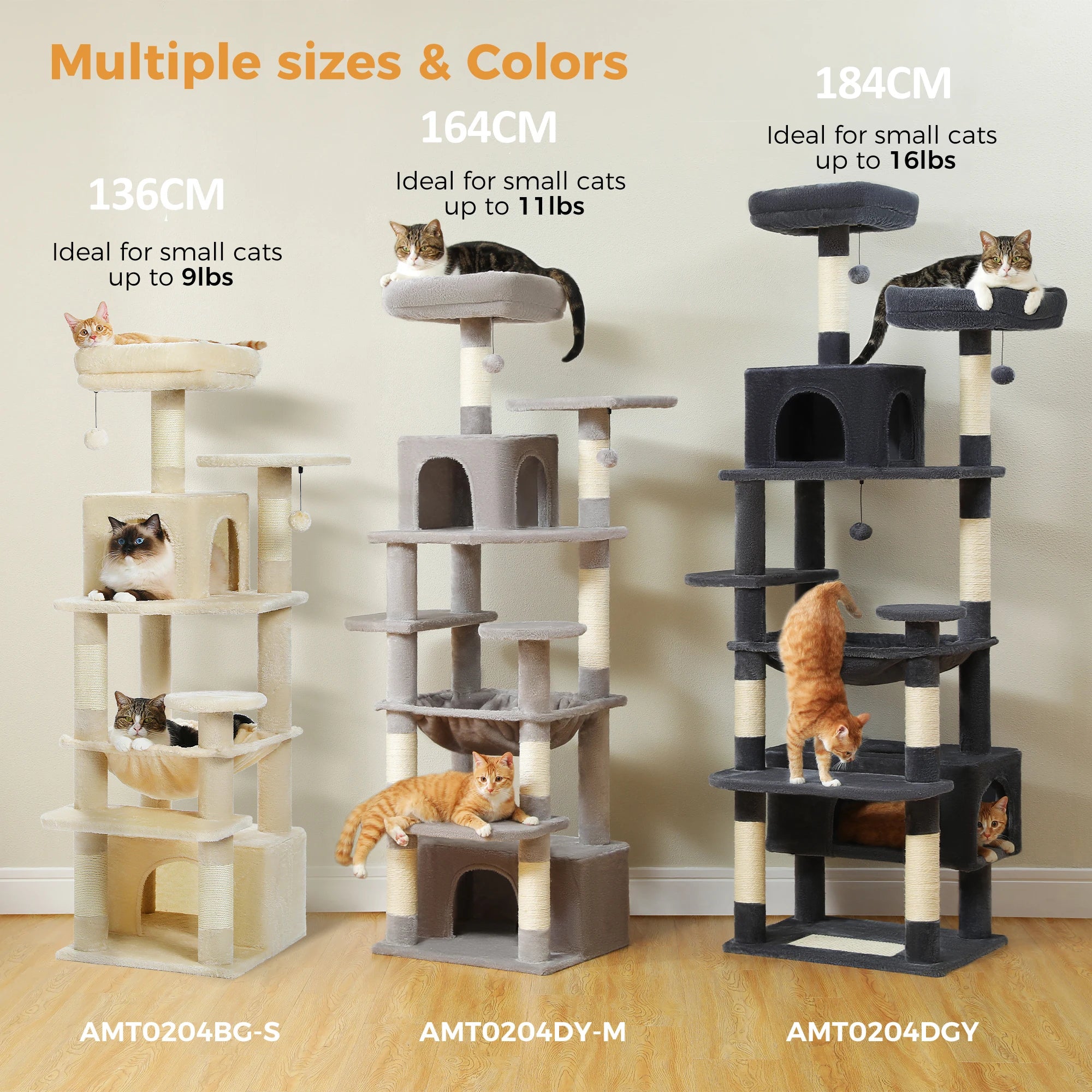 184cm Large Cat Tree Tower with Hammock, Scratching Posts & Condos