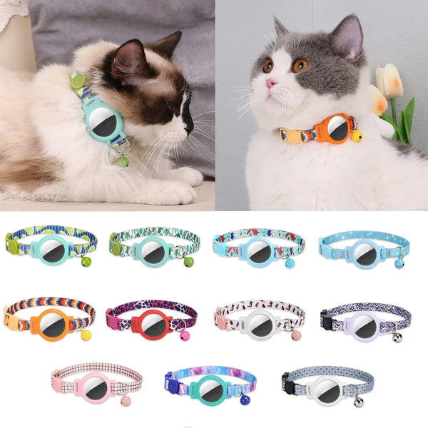Adjustable Silicone Cat & Puppy Collar — AirTag Holder with Bell (No AirTag Included)