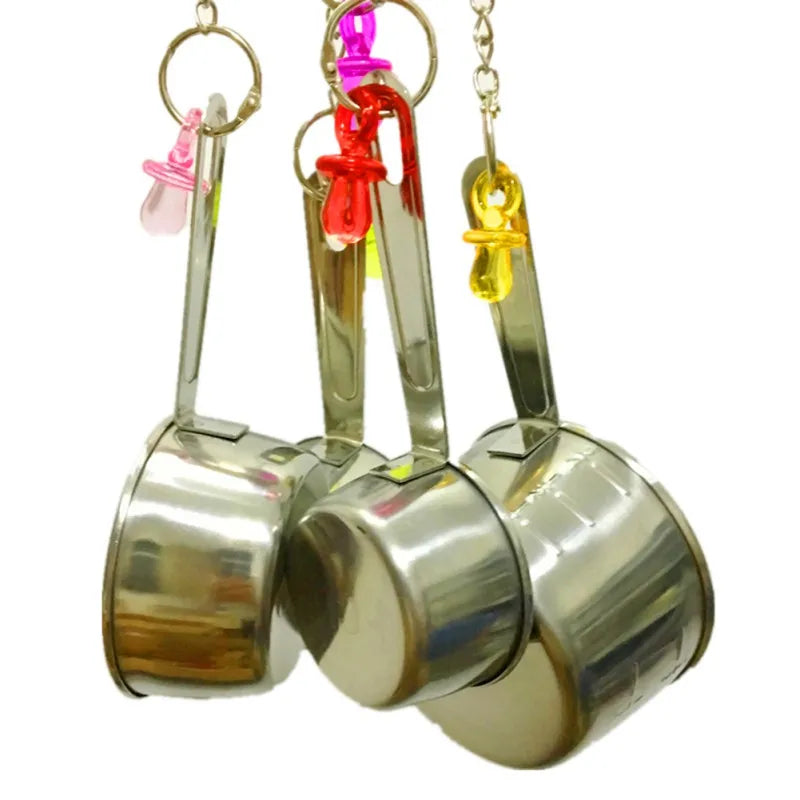 Parrot Hanging Toy with 4 Stainless Steel Pots & Acrylic Beads