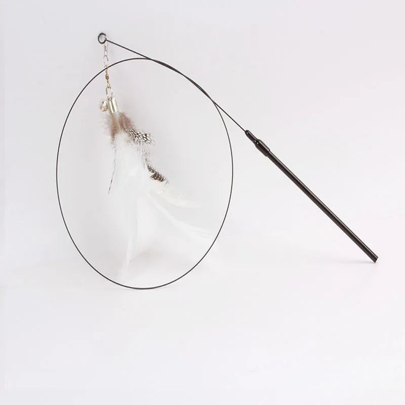 Colorful Feather Cat Teaser Wand with Bell and Suction Cup, Interactive Kitten Toy