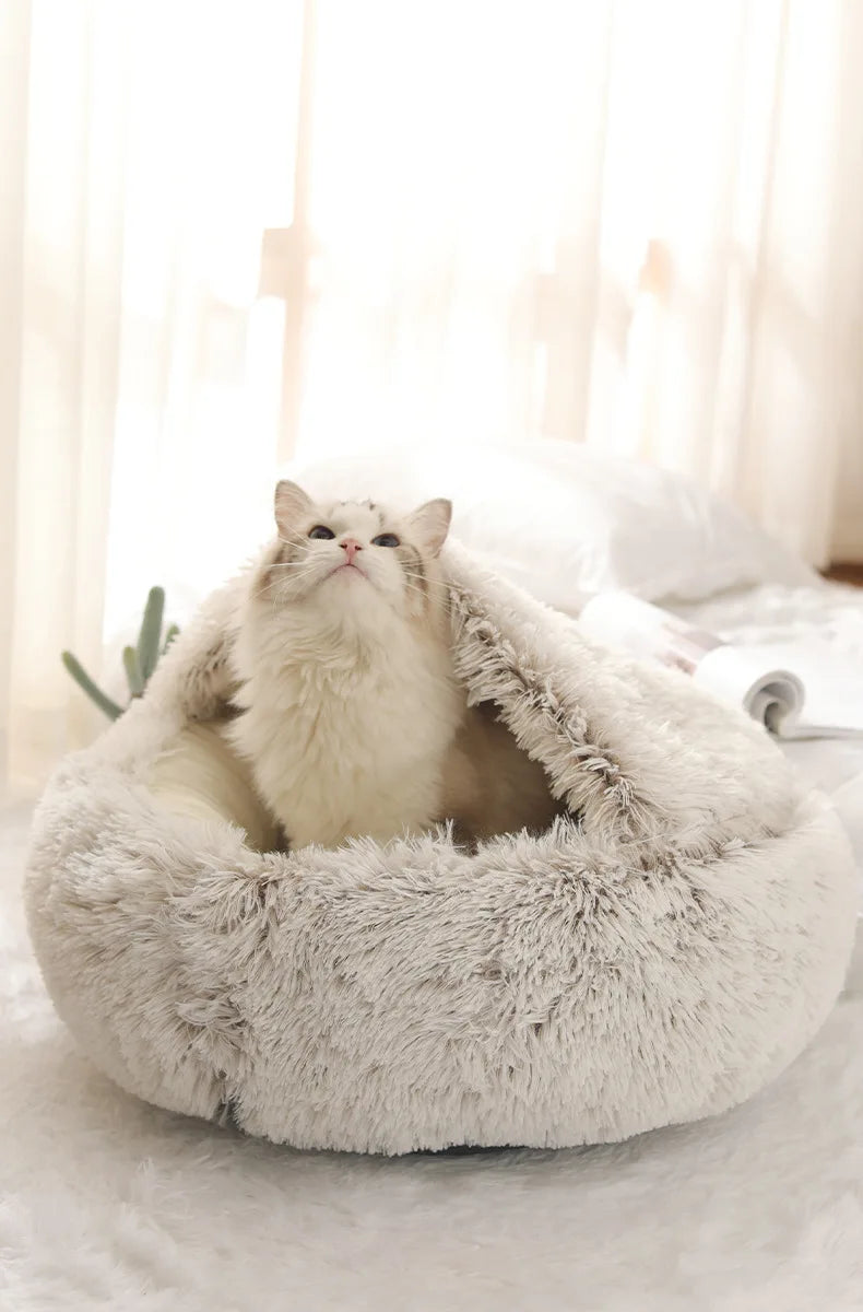Soft Plush Semi-Enclosed Pet Bed