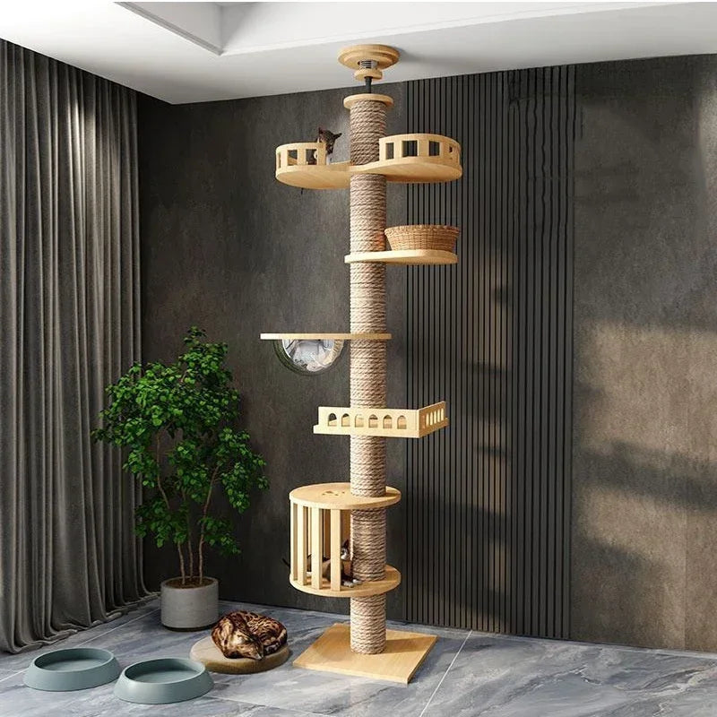 Solid Wooden Multilayer Cat Tree Tower & Climbing Frame