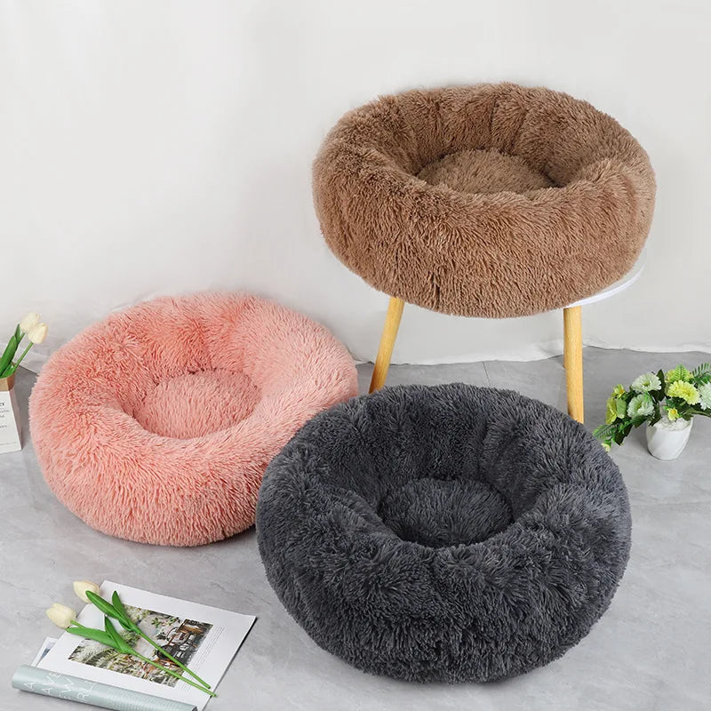 Plush Round Pet Nest Bed for Cats and Small Dogs