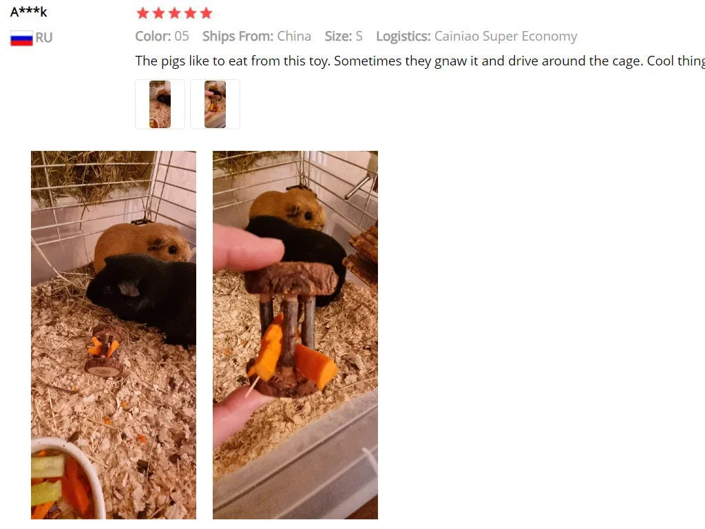 Natural Wooden Rabbit Roller & Chew Toys for Small Pets