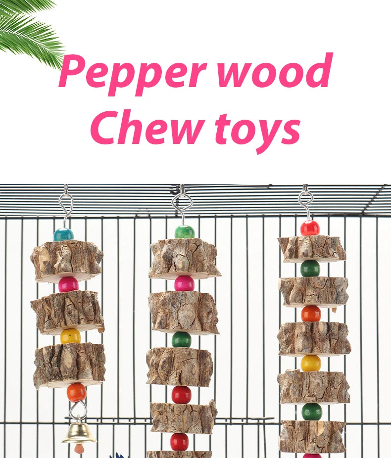 Natural Wooden Parrot Chew Toy — Bird Cage Chewing & Destruction Toy