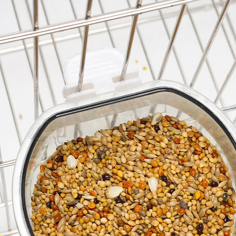 Detachable Transparent Plastic Bird Feeding Bowl, Hanging Food & Water Cup for Parrots
