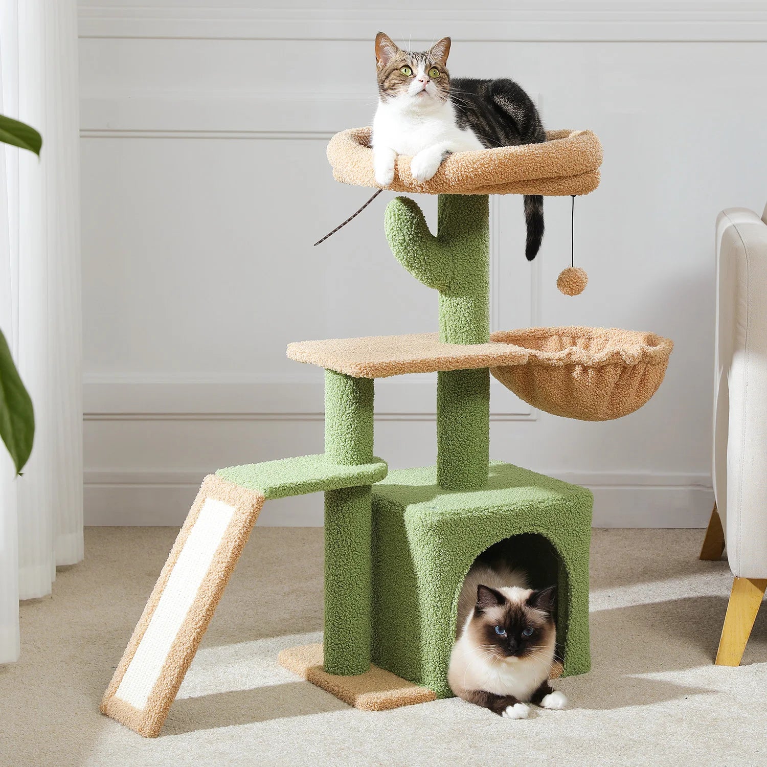 Cat Tree Tower with Scratching Posts, Hammock & Removable Top Perch