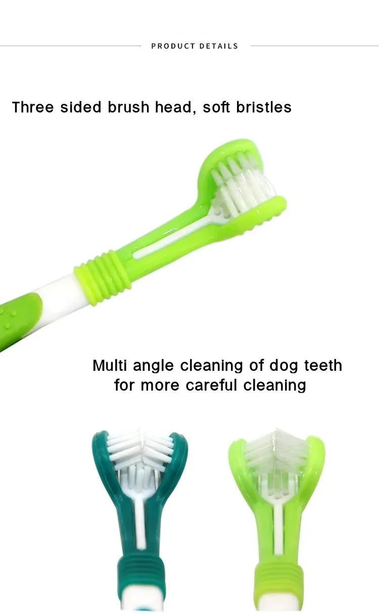 3-Sided Pet Toothbrush for Dogs & Cats, Dental Cleaning Tool for Bad Breath & Tartar Removal