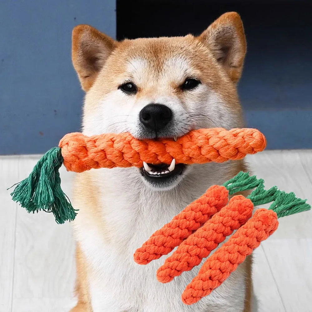 Carrot Rope Dog Chew Toy, Durable Braided Cotton Bite Toy for Puppies & Dogs